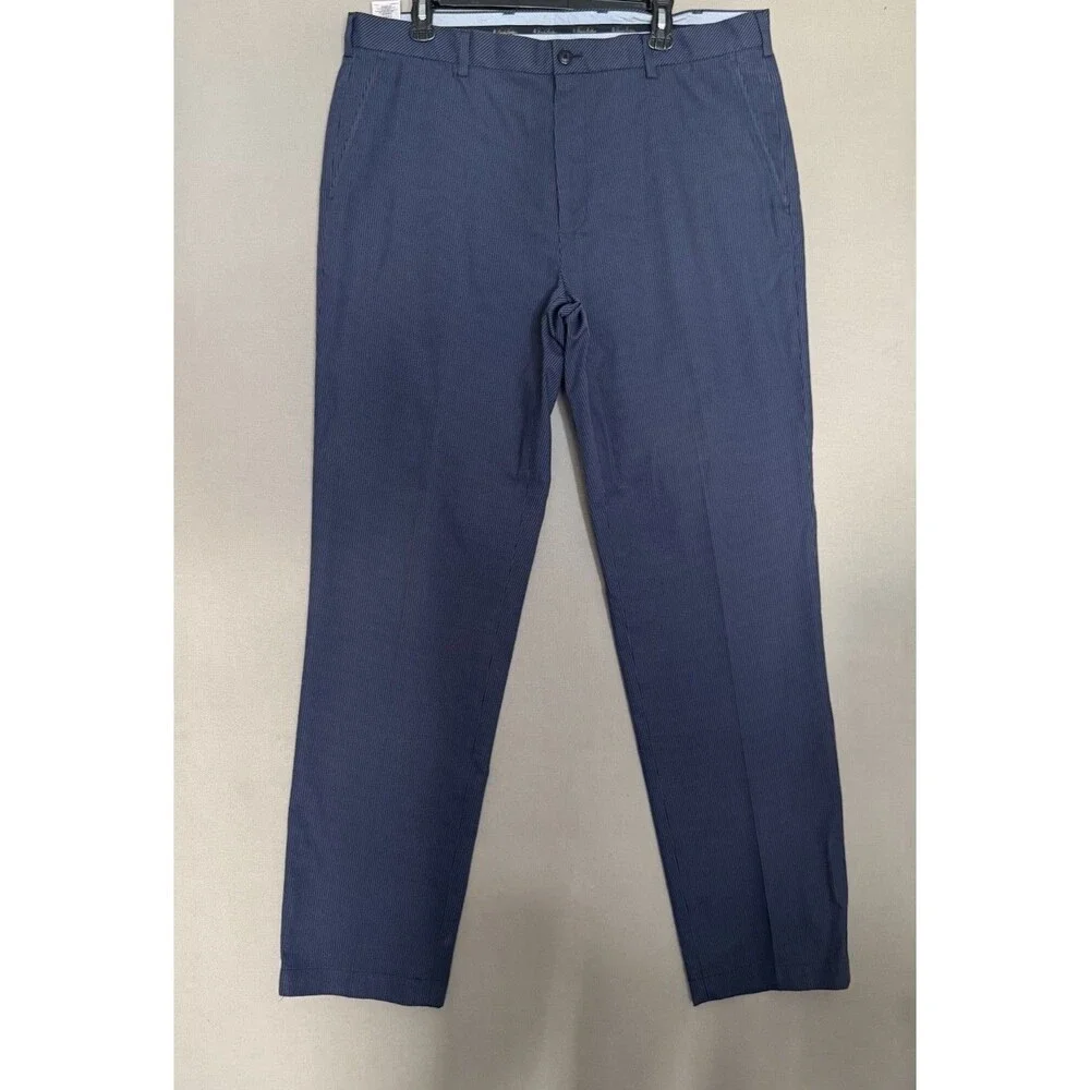 Brooks Brothers Clark Pants 38x34 Blue Striped Men’s Flat Front Dress Trousers